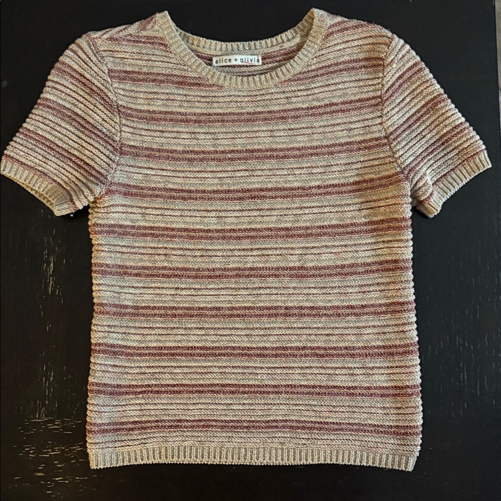 Alice + Olivia Top Knit Baylor Short Sleeve Textured Stripe Sweater - Picture 4 of 5